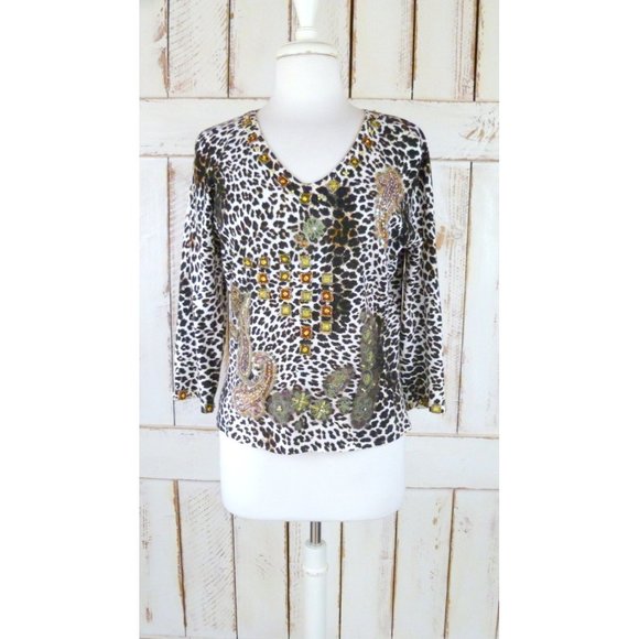 Beaded embellished leopard print vintage sweater - Picture 5 of 5